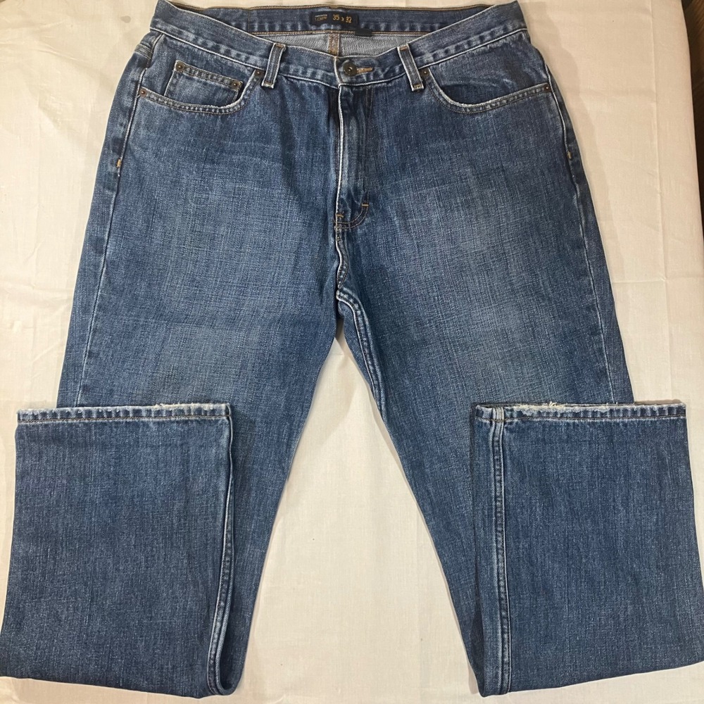 J.Crew Mens 35x32 Straight Leg Blue Jeans 100% Cotton Medium Wash Denim Zip Fly